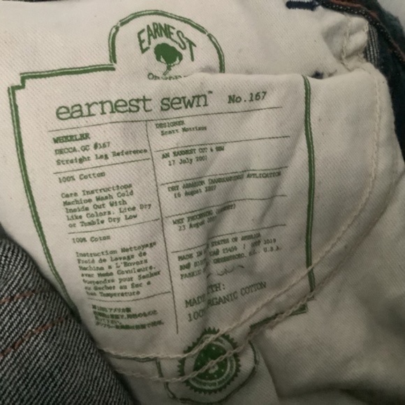 Earnest Sewn Blue Organic Straight Leg Denim Jeans Size 31 NEW WITHOUT TAGS - Picture 11 of 13